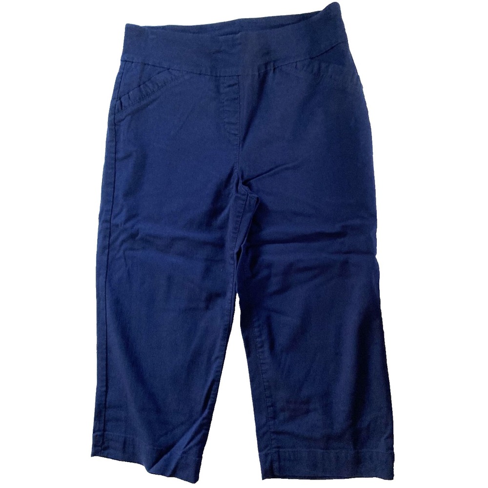 Alia Pants Women 12 Navy Pull On Straight Leg Stretch Capri Work Slash Pocket